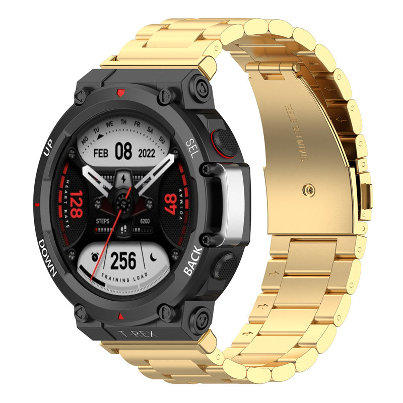 For Huami Amazfit T-Rex 2 Smart Watch Band Three-bead Stainless Steel Wrist Strap with Foldable Buckle For Huami Amazfit T-Rex 2 Smart Watch Band Three-bead Stainless Steel Wrist Strap with Foldable Buckle